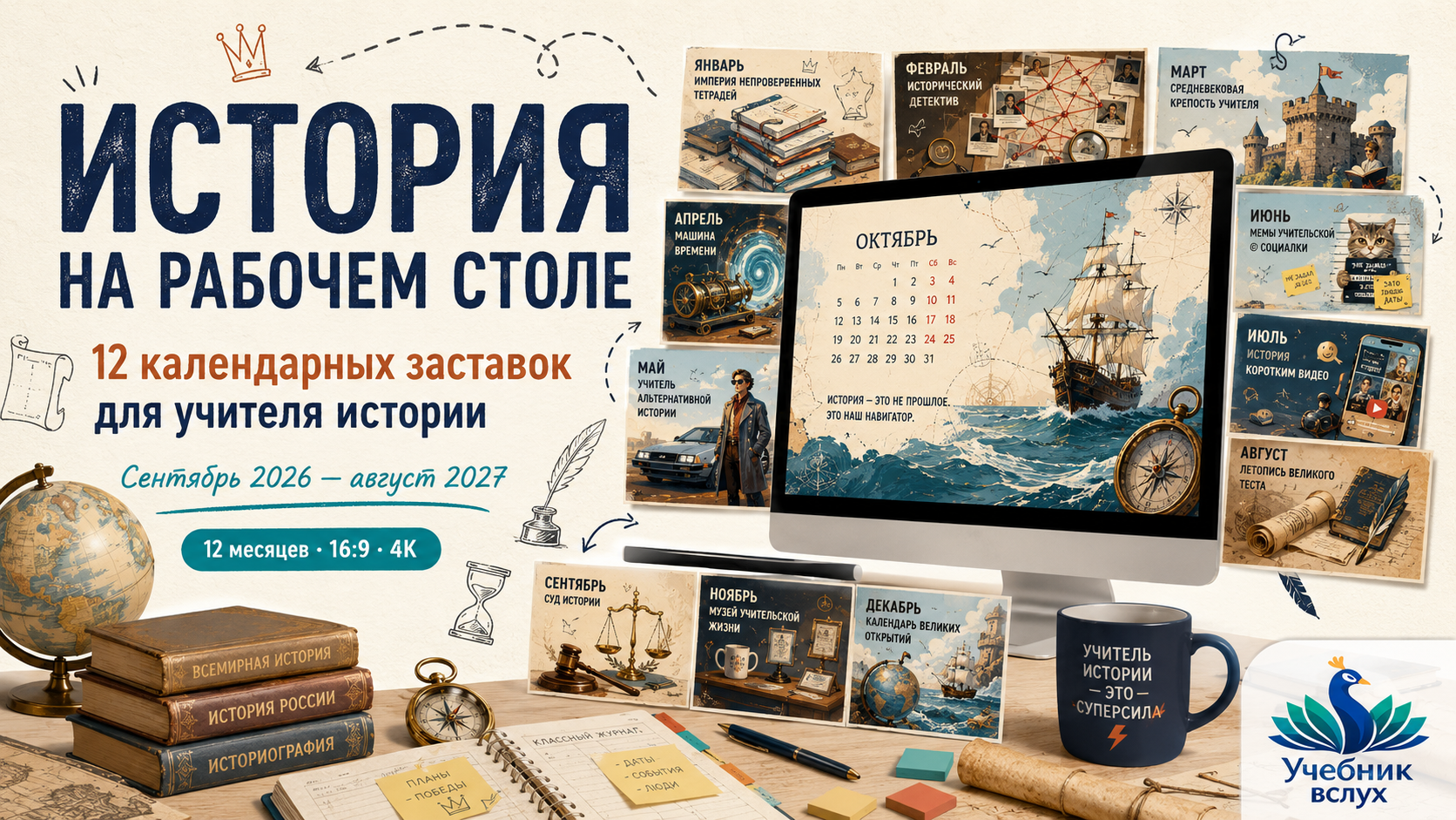 12 календарных обоев для компьютера учителя истории