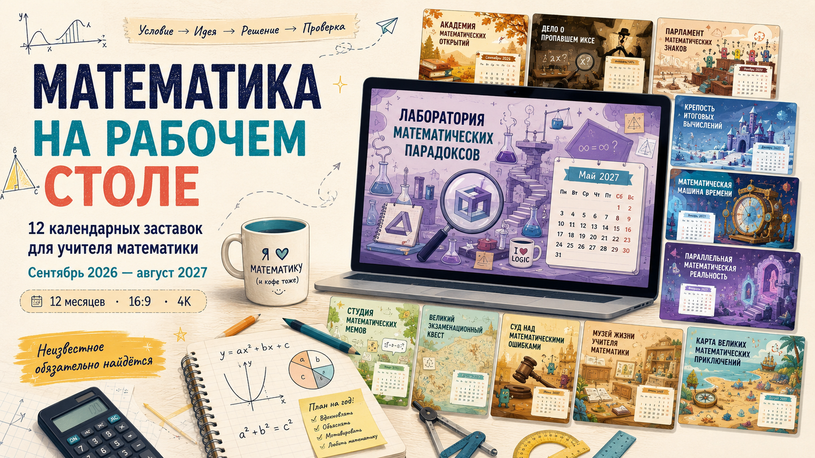 12 календарных заставок для учителя математики
