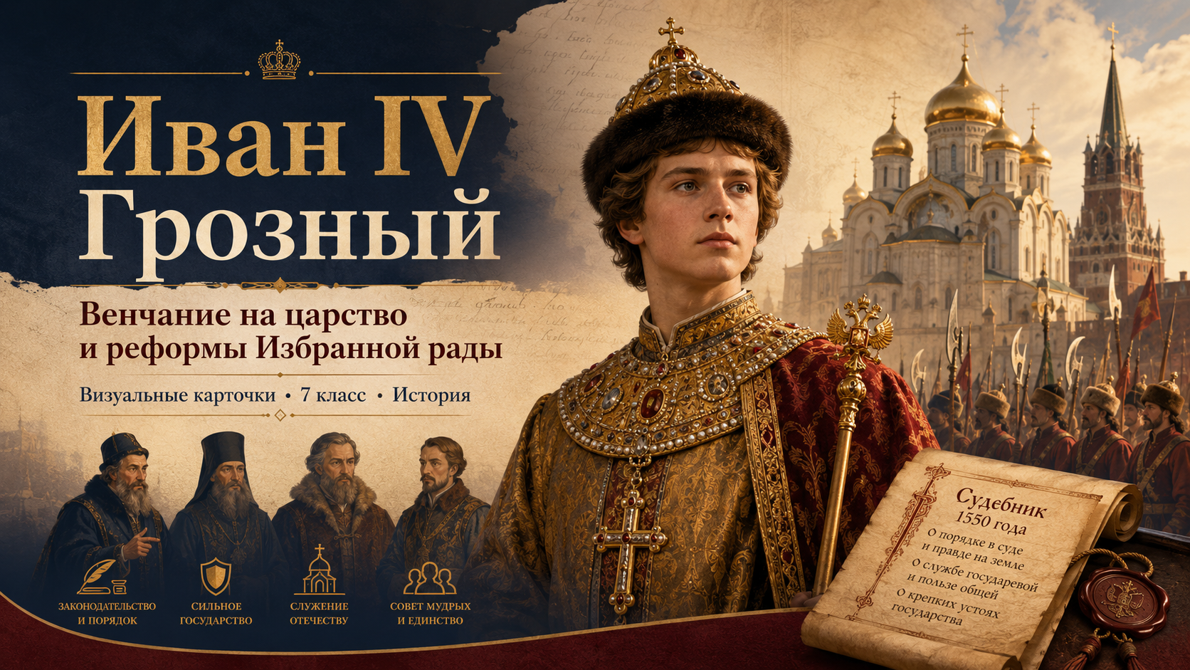 Визуальные карточки Иван IV Грозный: венчание на царство и реформы Избранной рады
